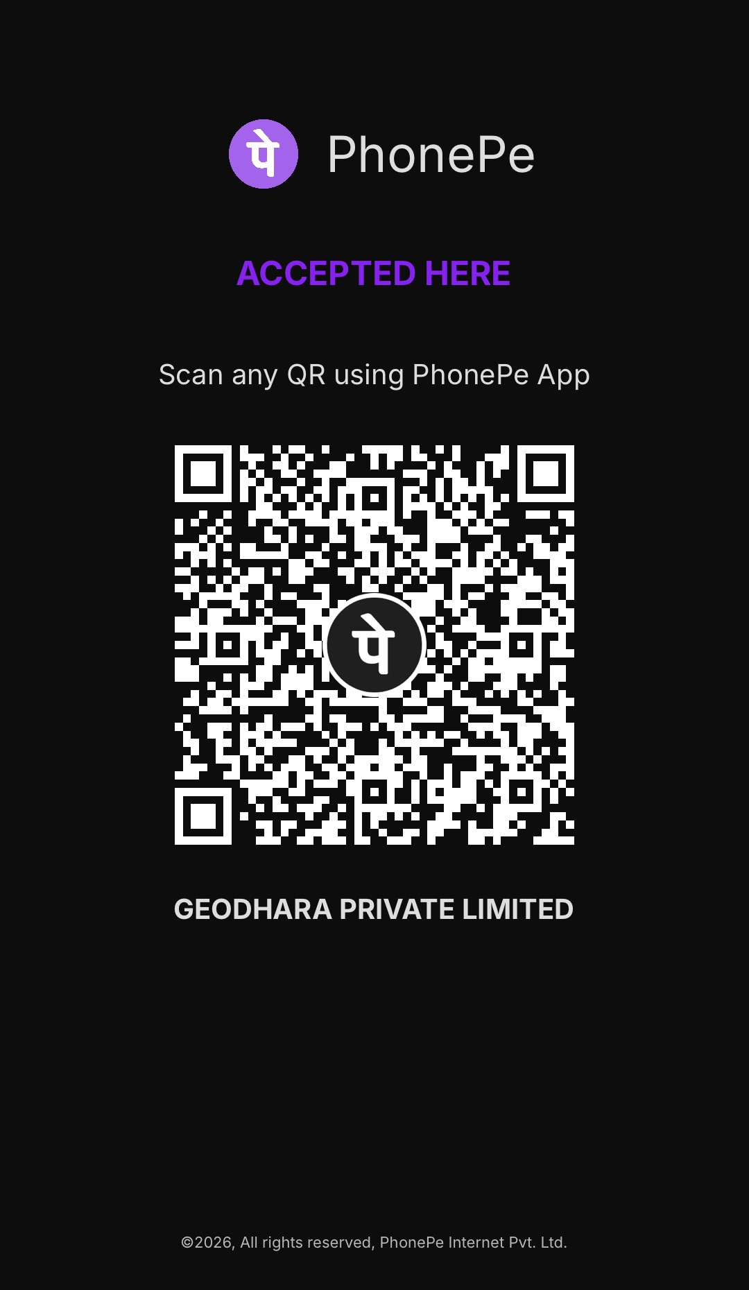 Geodhara Private Limited PhonePe UPI payment QR code