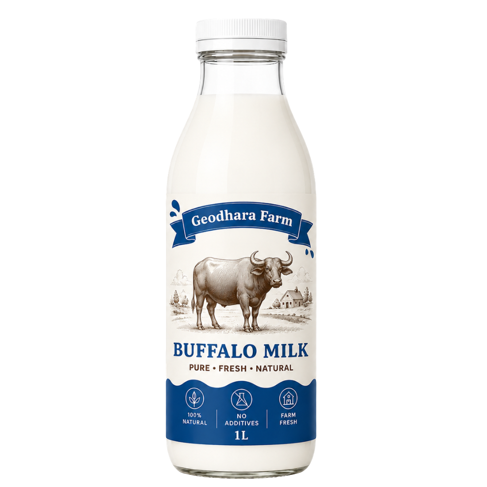 Bottle of Geodhara Farm buffalo milk, 1 litre