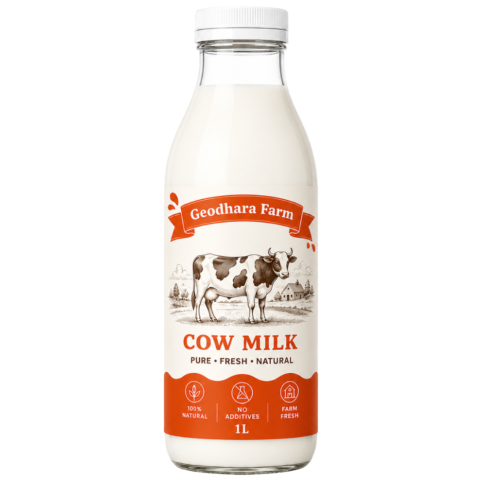 Bottle of Geodhara Farm cow milk, 1 litre